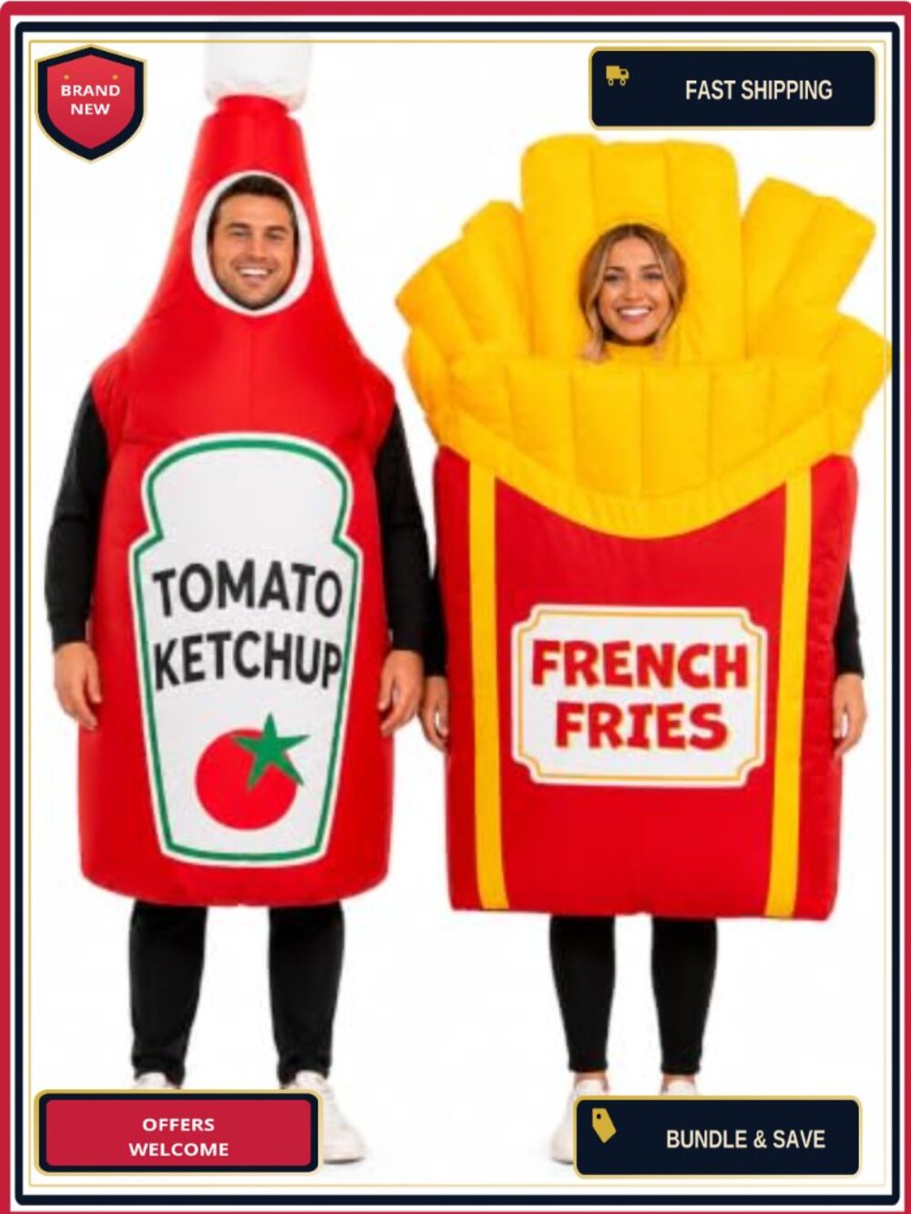 Adult Inflatable Couple Costume Ketchup and Fries Party Outfit Set